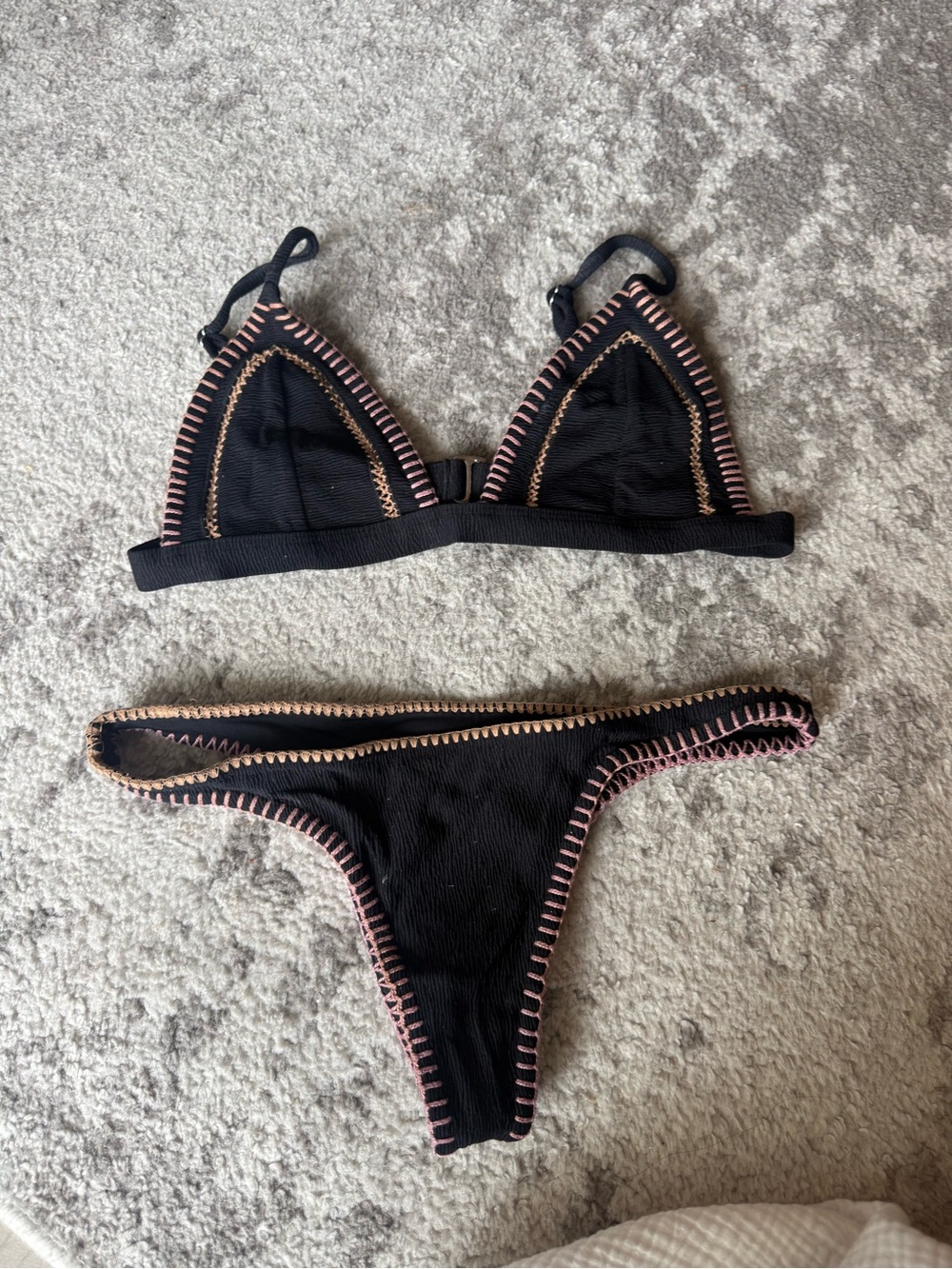 Black Bikini Set with Pink Contrast Stitching